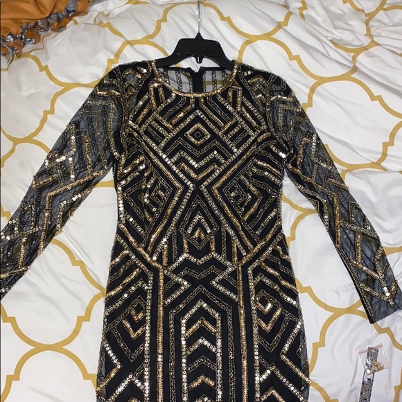 Gianni Bini Black and Gold Sequin Dress - Picture 1 of 4